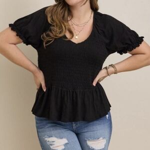 TORRID Cotton Modal Slub Smocked Short Sleeve Babydoll